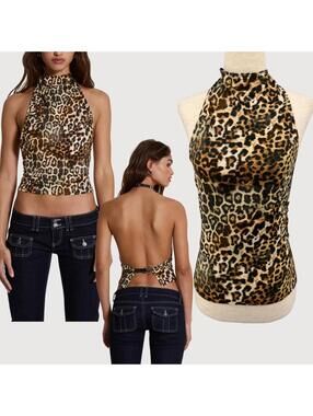 Jaded London leopard halter top backless y2k indie sleaze